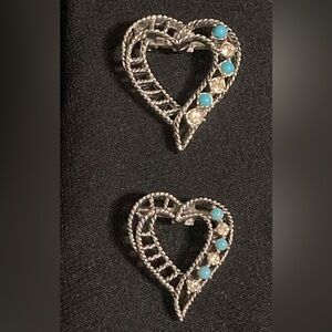SIGNED GERRY’S VINTAGE 70s Rhinestone Thermoset Heart Brooch Duo, Pre-Owned